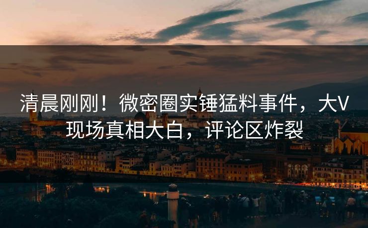清晨刚刚！微密圈实锤猛料事件，大V现场真相大白，评论区炸裂