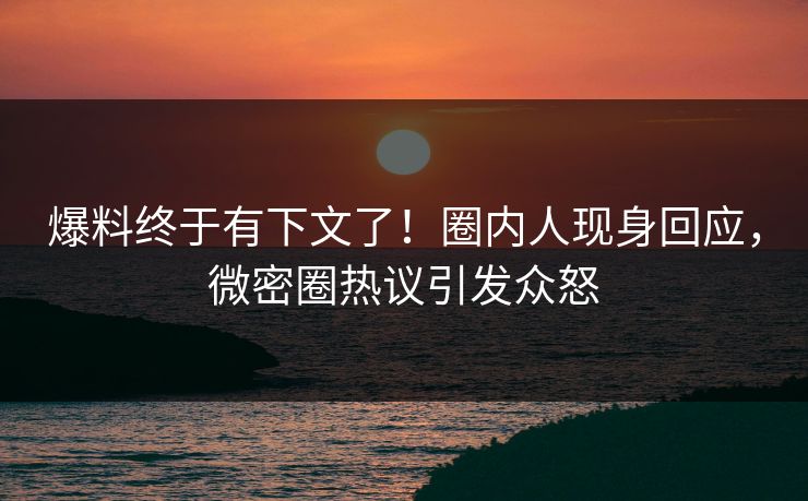 爆料终于有下文了！圈内人现身回应，微密圈热议引发众怒