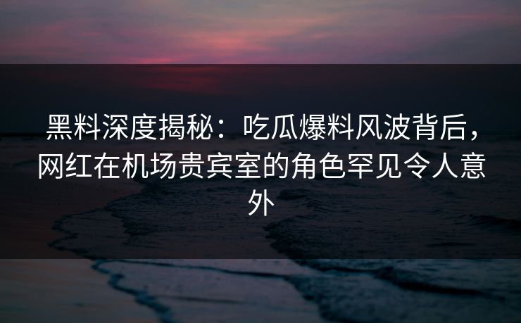 黑料深度揭秘：吃瓜爆料风波背后，网红在机场贵宾室的角色罕见令人意外